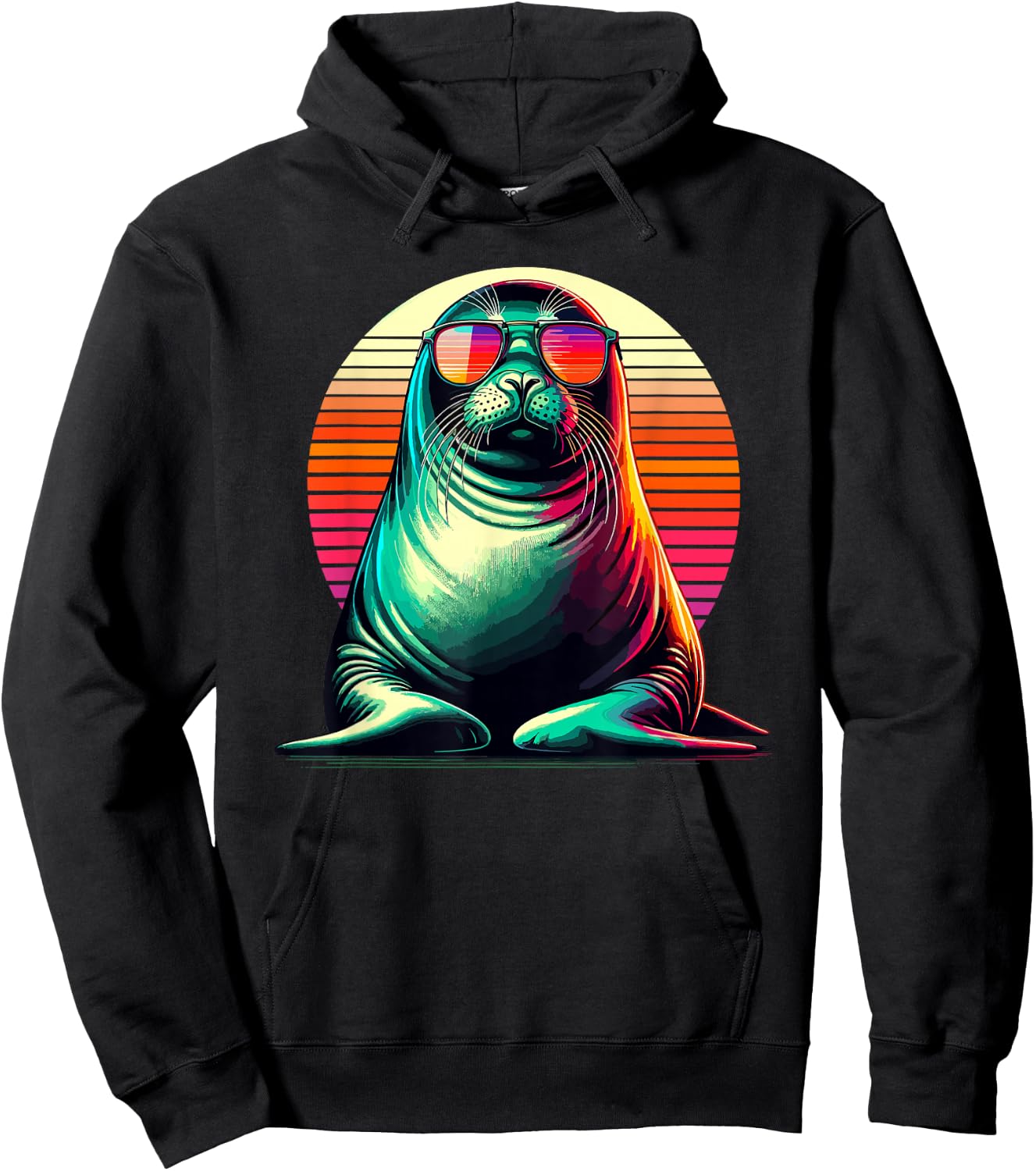 Retro Sunset Hawaiian Monk Seal Sunglasses Hoodie - Hoodie | Black