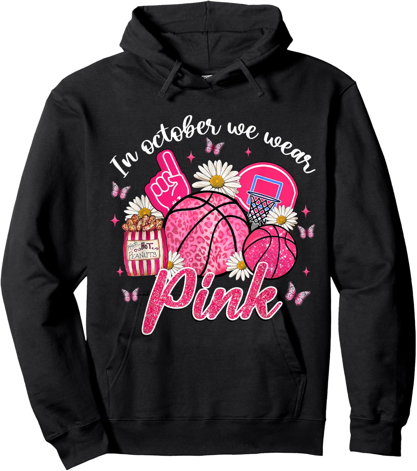 In October We Wear Pink Basketball Breast Cancer Awareness Hoodie - Hoodie | Black