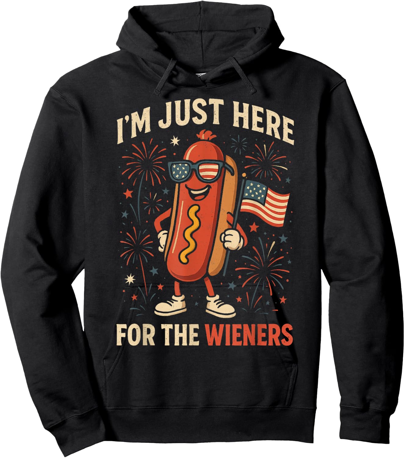 Vintage Hot Dog I'm Just Here For The Wieners 4TH of July Hoodie - Hoodie | Black