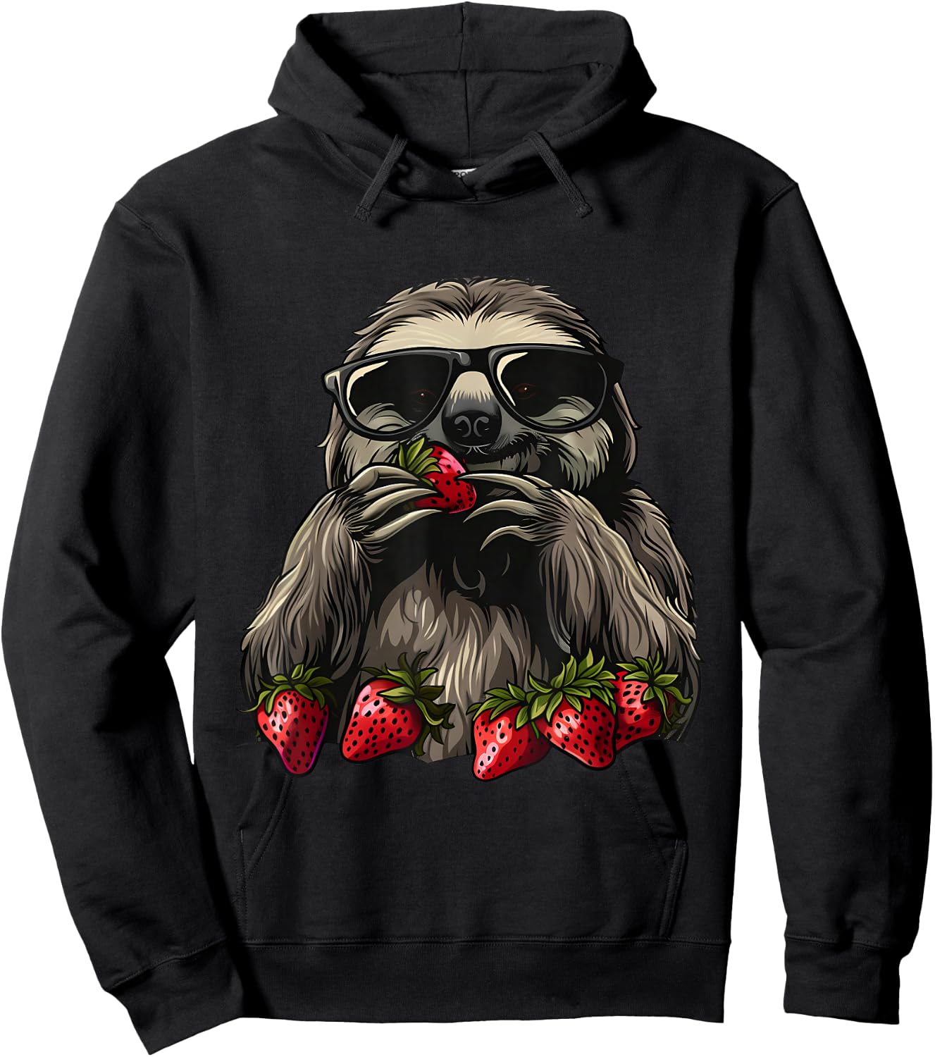 Strawberry Sloth Animal Art Motif Strawberries Cute Sloth Hoodie - Hoodie | Black