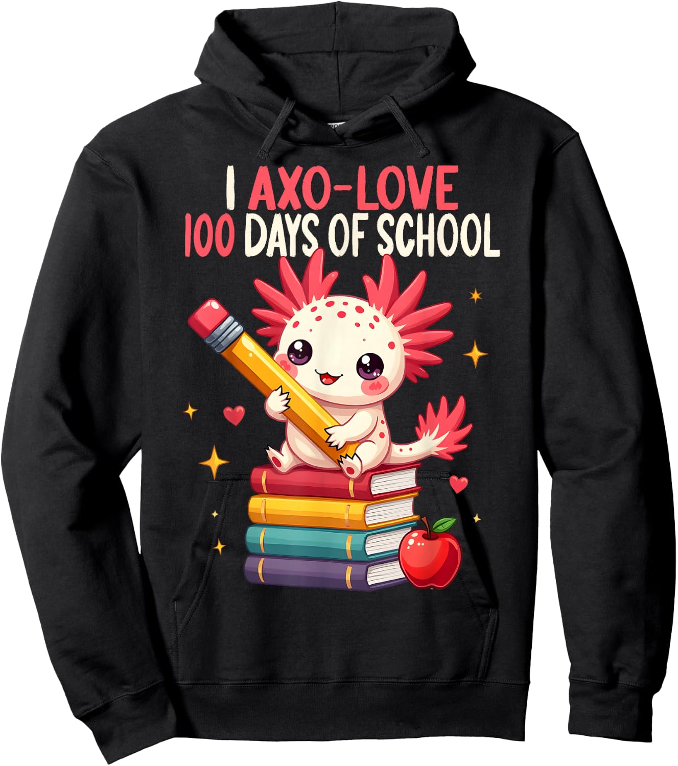100 Days of School For Girls 100th Day Of School Axolotl Hoodie - Hoodie | Black