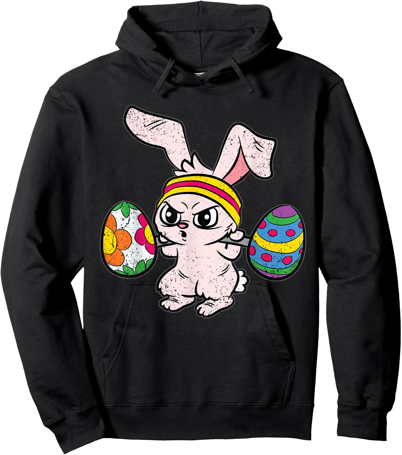 Bunny Weight Lifting Easter Cute Gym Workout Fitness Lover Hoodie - Hoodie | Black