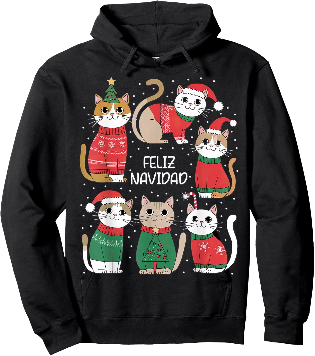 Feliz Navidad Spanish Cats Holiday Kittens , Black, S Hoodie - Hoodie | Black
