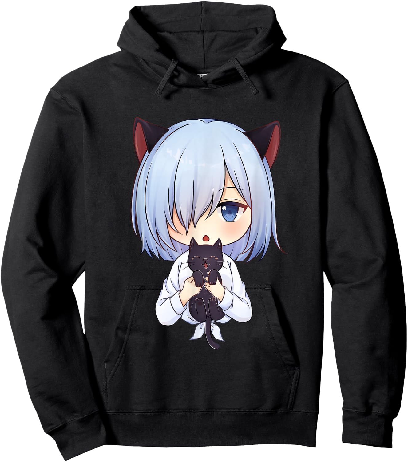 Kawaii Anime Neko Cat Girl Manga Otaku Lover , black Hoodie - Hoodie | Black