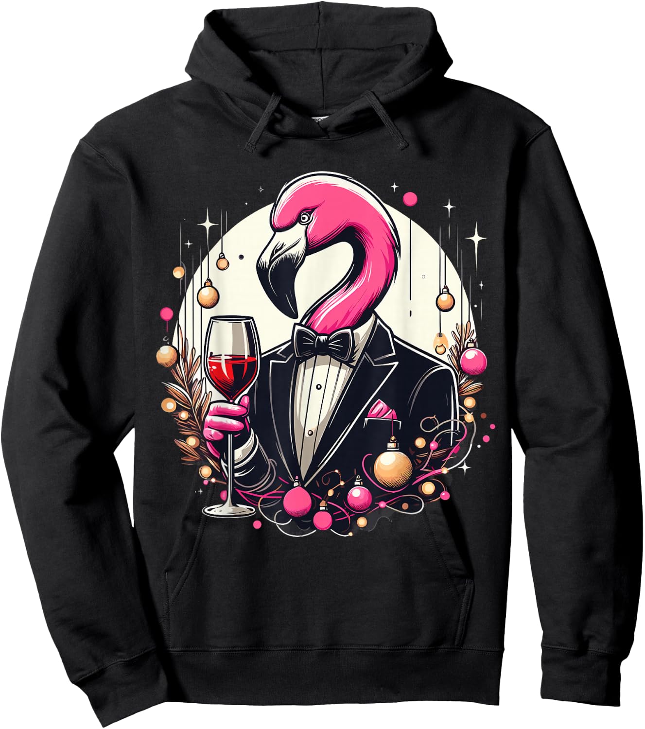 Pink Flamingo Wine Glasses With Tuxedo Costume Love Flamingo Hoodie - Hoodie | Black