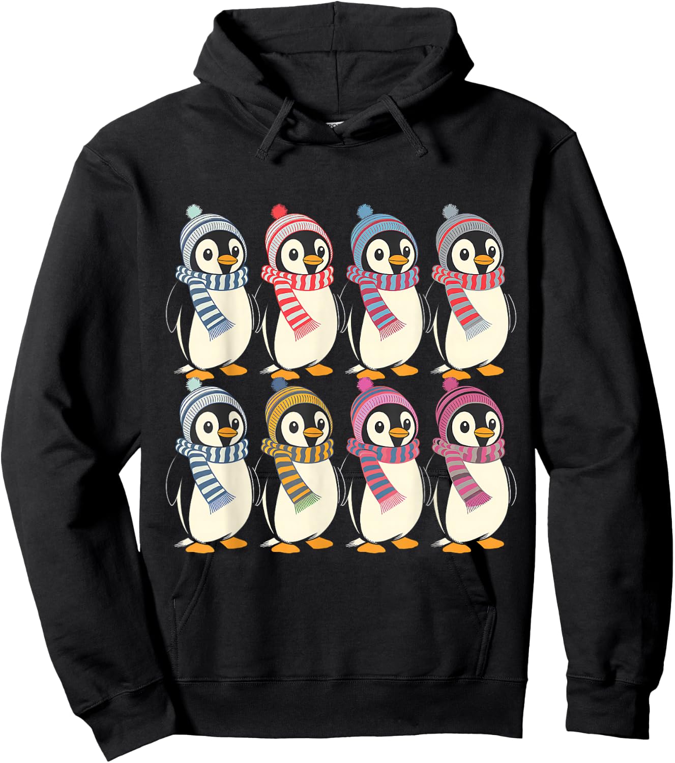 Arctic Penguins in Scarves and Hats Cute Design Hoodie - Hoodie | Black