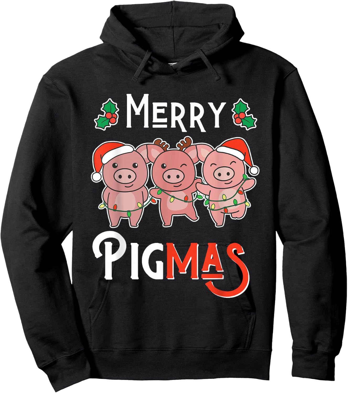 Merry Pigmas Pun Pig Christmas Hoodie - Hoodie | Black