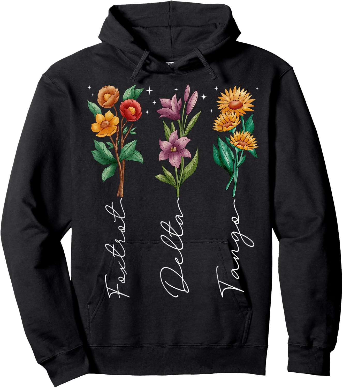 Retro Boho Funny Foxtrots Deltas Tangos Flower Men Women Hoodie - Hoodie | Black