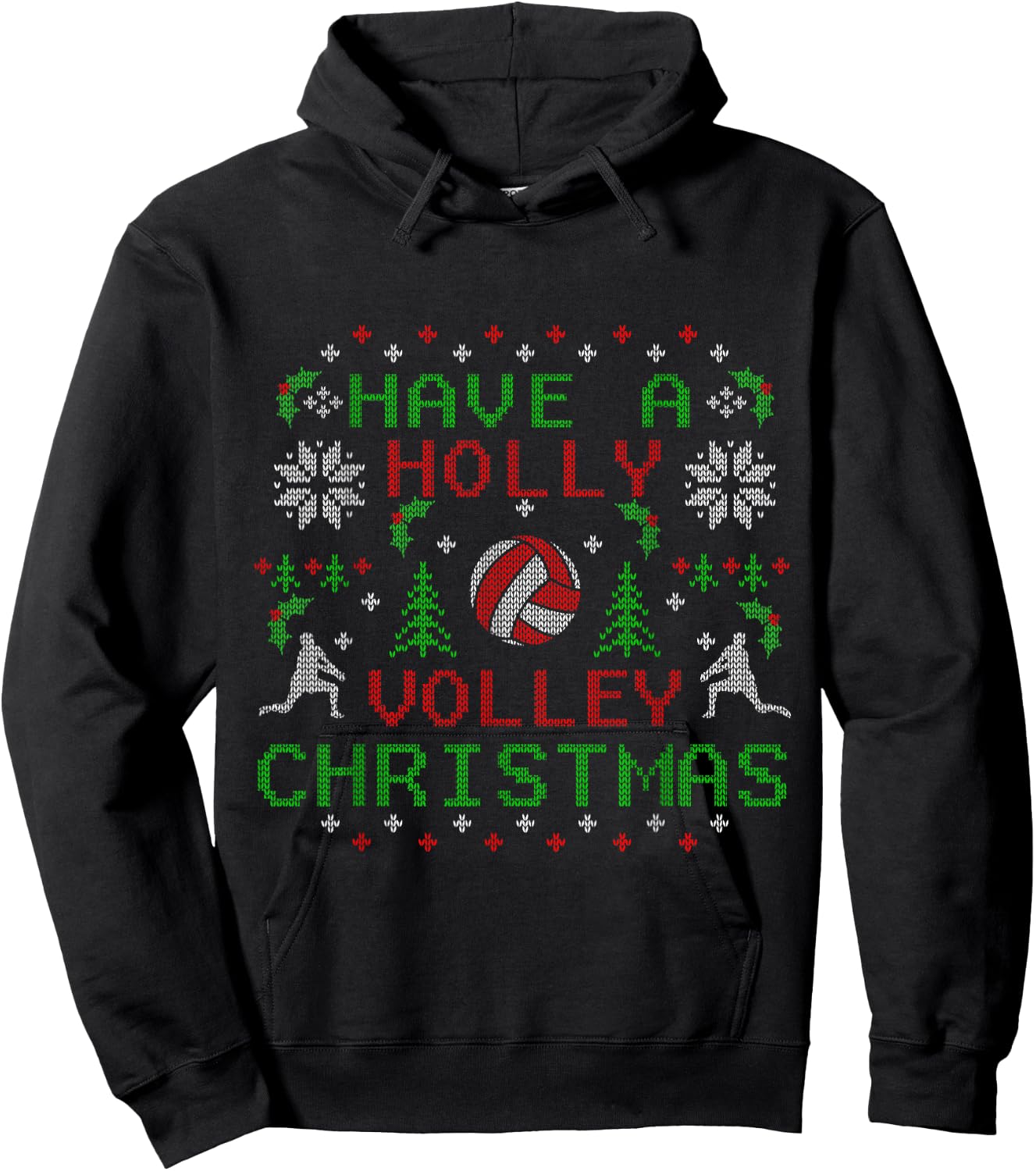 Funny Holly Volleyball Ugly Christmas Sweater Party Shirts Hoodie - Hoodie | Black