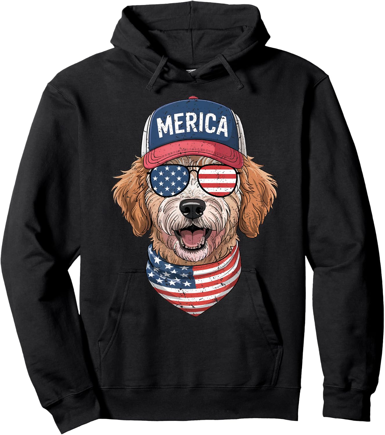 Goldendoodle 4th of July US American Flag Dog Patriotic Men Women Kids Hoodie - Hoodie | Black