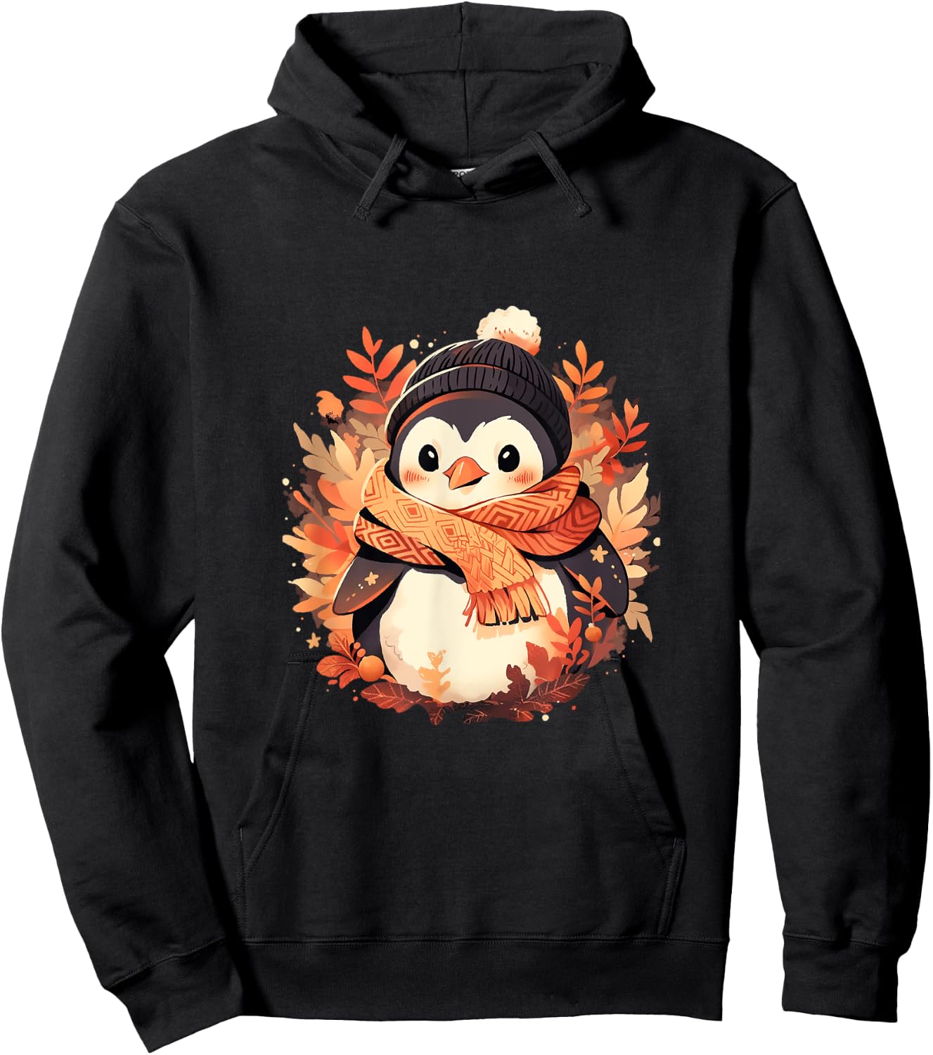 Fall Vibes Autumn Season Penguin Animal Kids Black Small Hoodie - Hoodie | Black