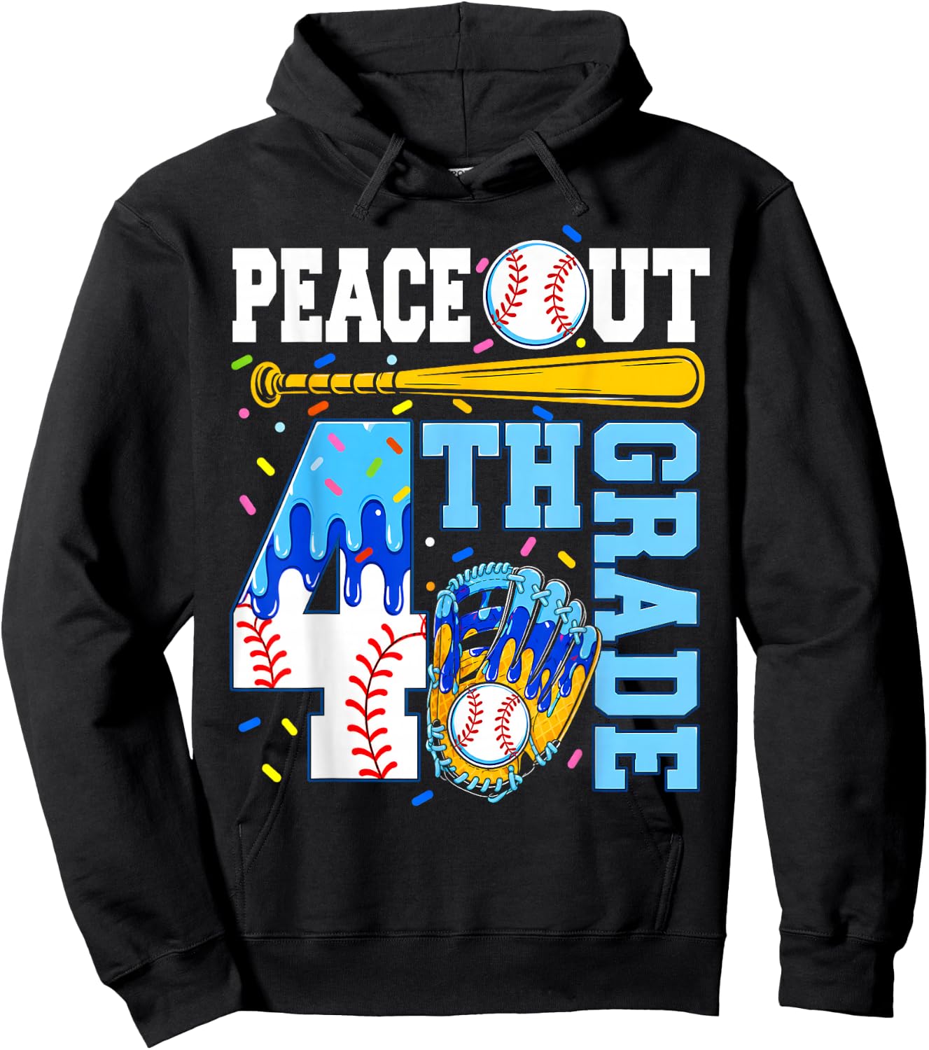 4th Grade Fourth Baseball Drip Graduation Last Day of School Hoodie - Hoodie | Black