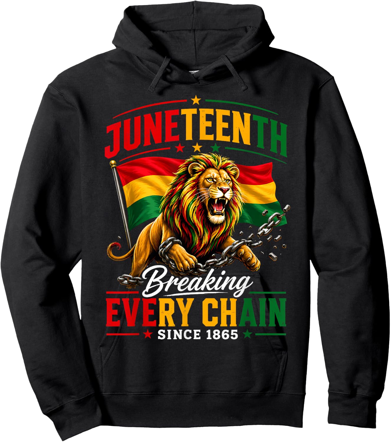 Men Juneteenth Shirt Lion Breaking Every Chain Since 1865 Hoodie - Hoodie | Black