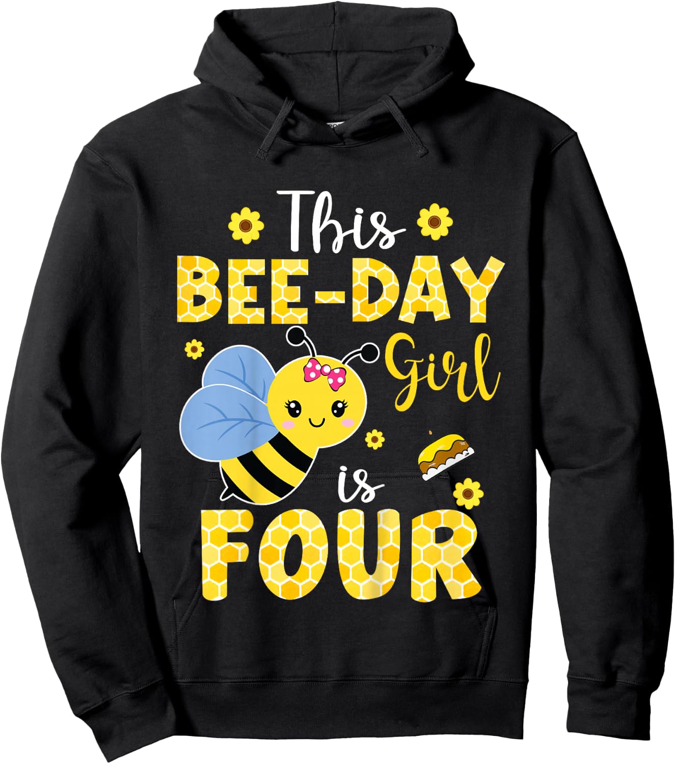 This Bee-Day Girl Is Four 4 Years Old 4th Birthday Kids Hoodie - Hoodie | Black