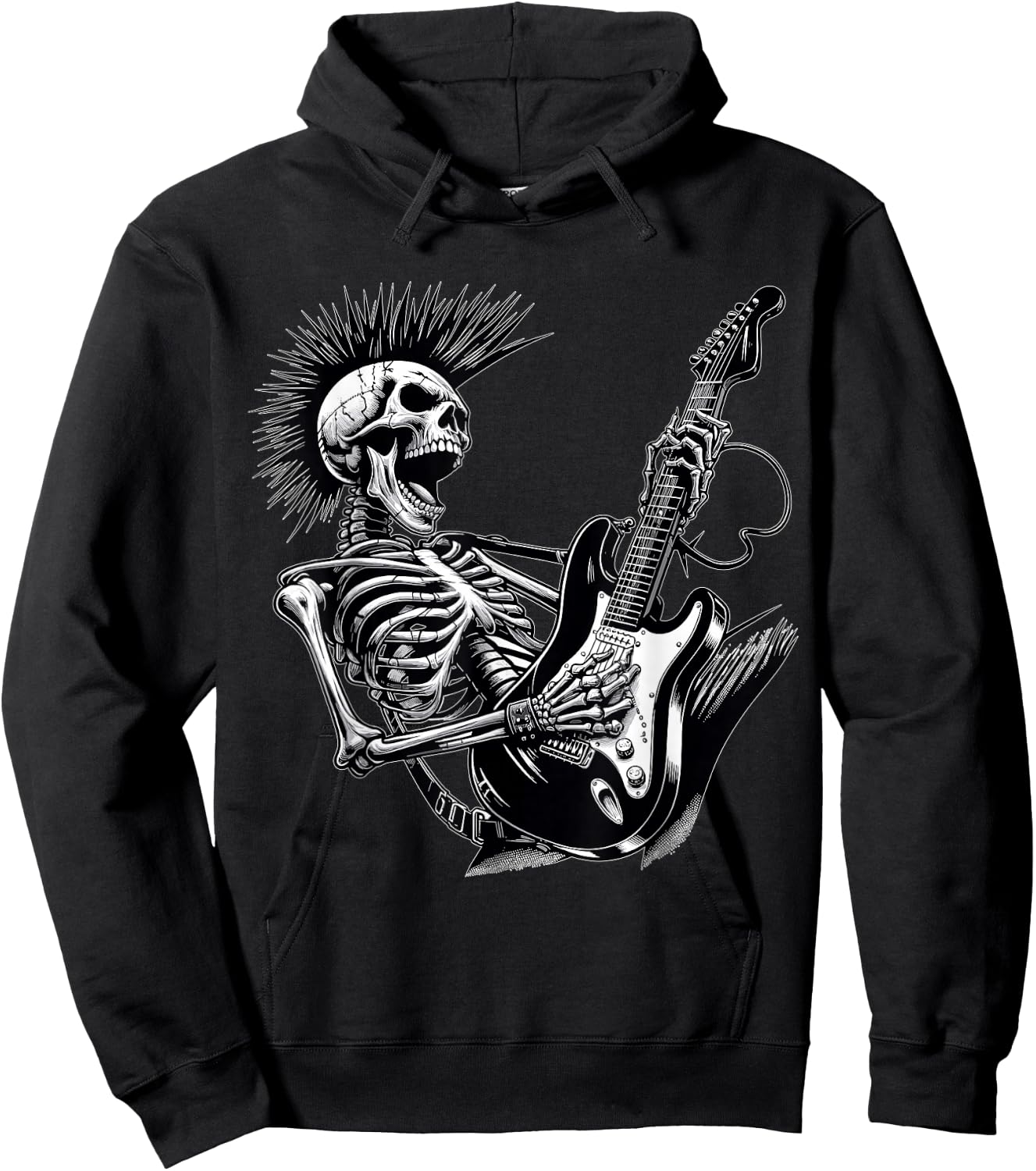 Rock and Roll Skeleton Playing Guitar Hoodie - Hoodie | Black