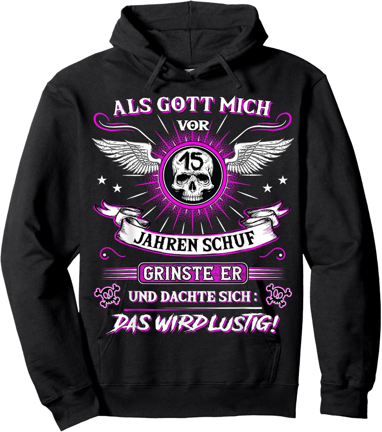 with German Text "Als Gott mich vor 15 Jahren schuf grinste er 15th Birthday" [Als Gott mich vor, black, s Hoodie - Hoodie | Black