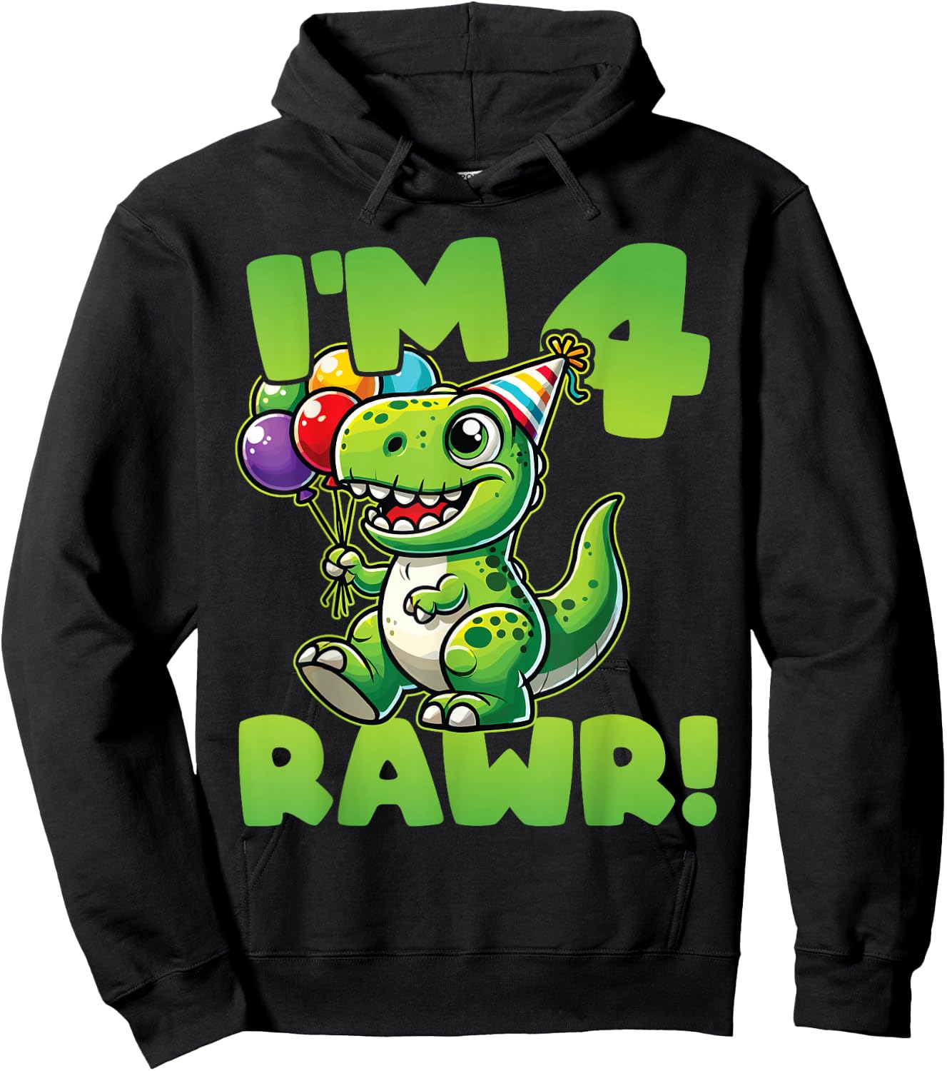 Dinosaur 4th Birthday I'm Four Rawr Cute T-Rex Party Hoodie - Hoodie | Black
