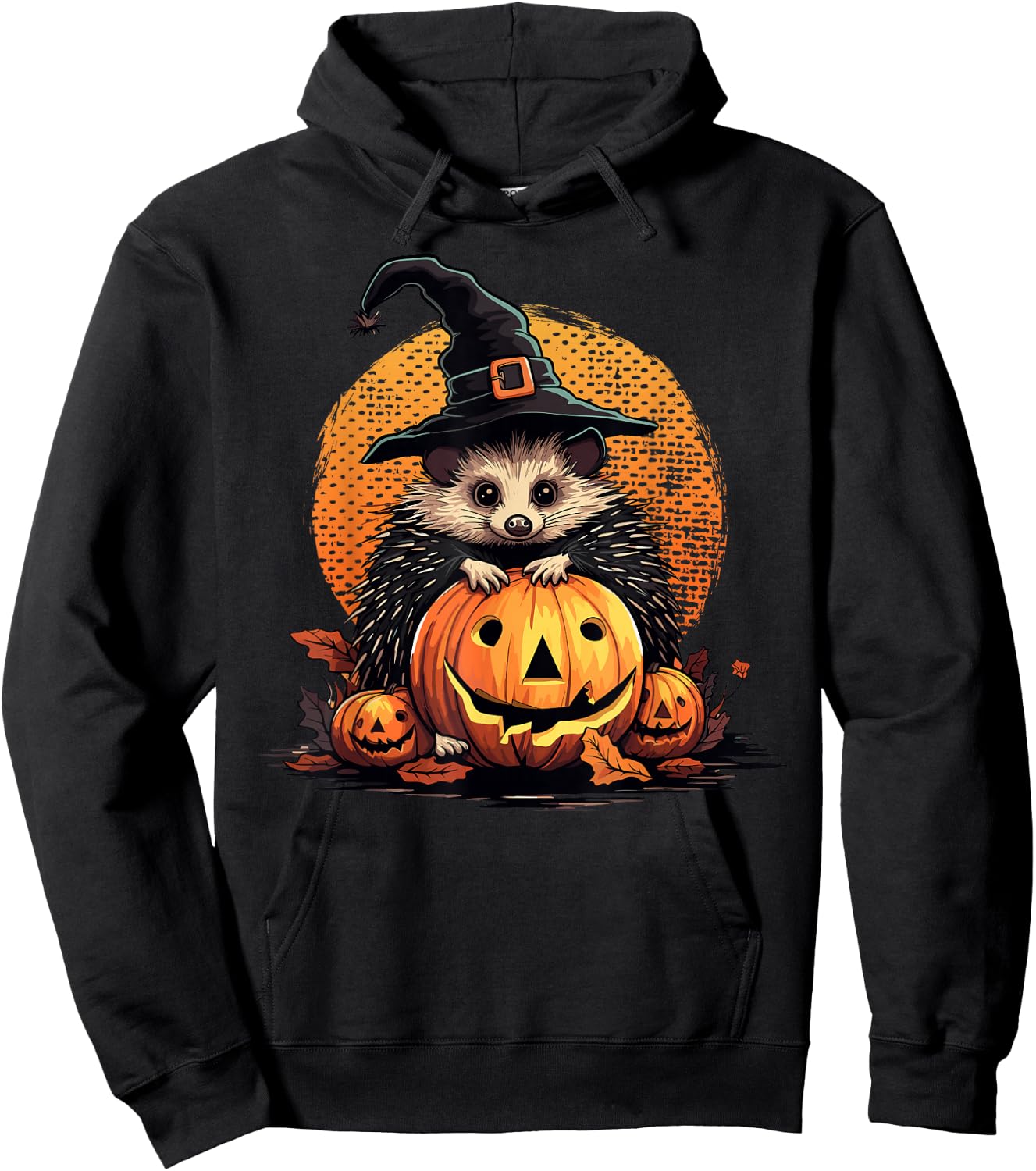 Hedgehog Halloween Pumpkin Funny Hedgehog Witch Graphic Hoodie - Hoodie | Black