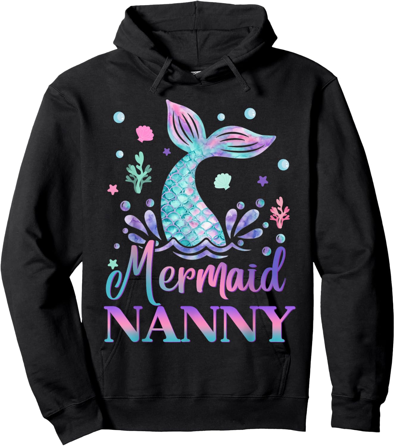 Birthday Mermaid Nanny Matching Family Bday Party Hoodie - Hoodie | Black
