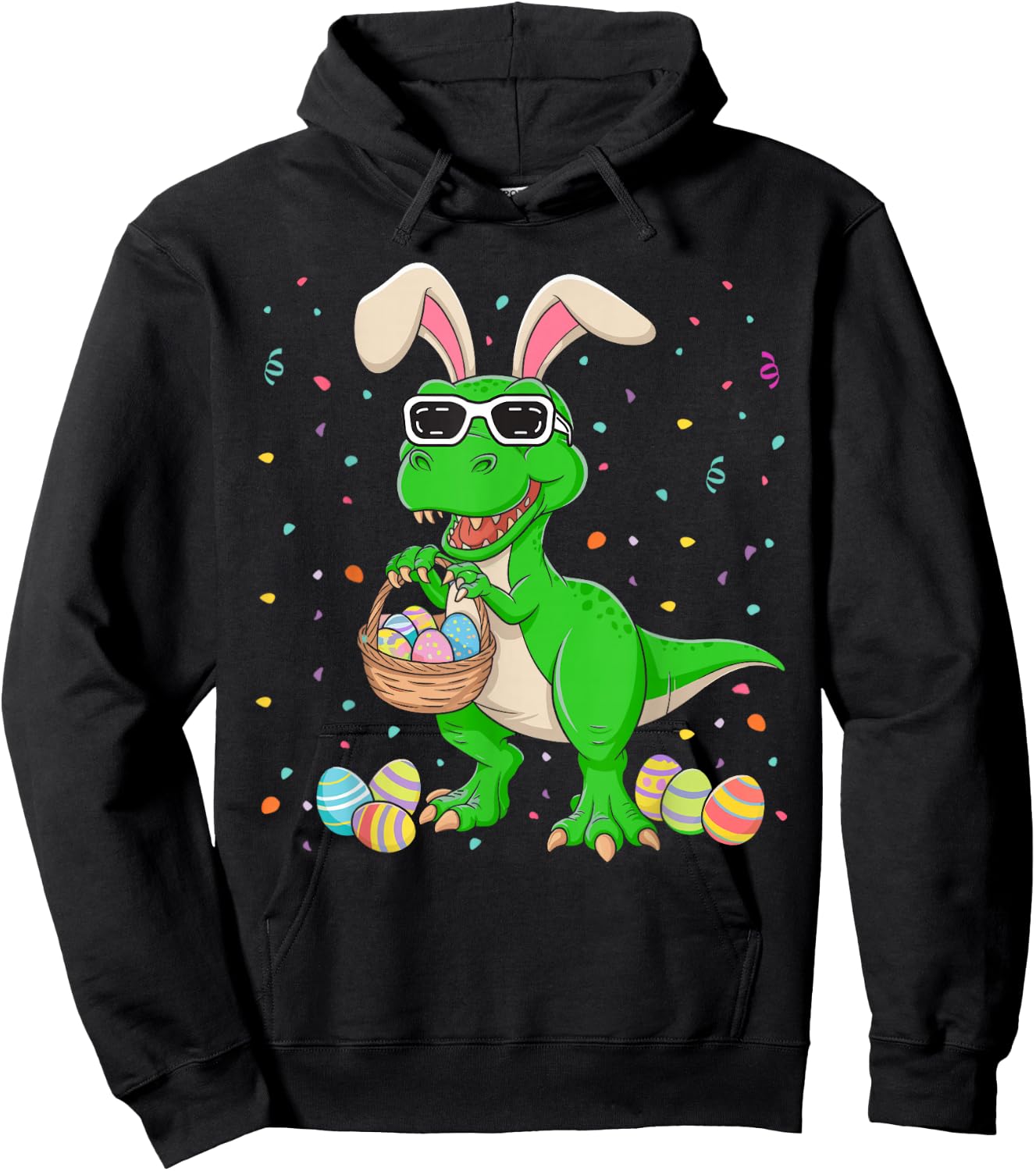 Easter T Rex Bunny Ears Dinosaur Eggs Easter Day Kids Boys Hoodie - Hoodie | Black