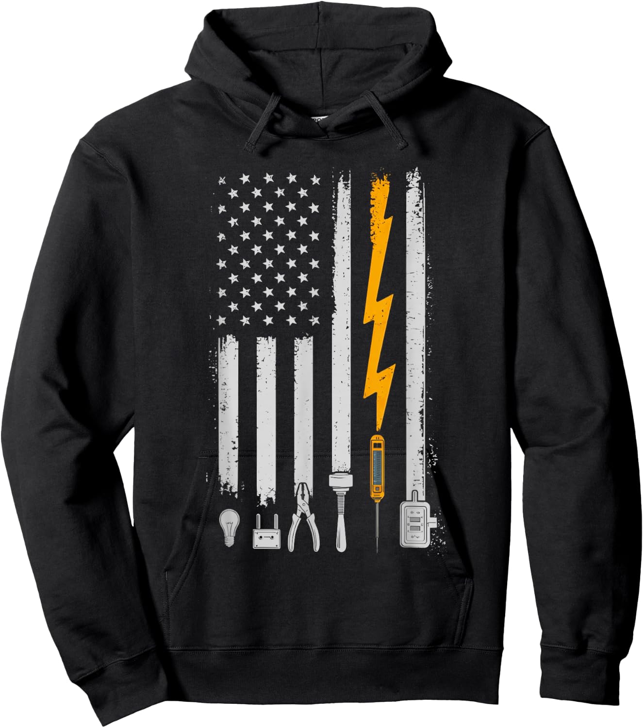 Vintage Electrician USA Flag Tools Engineer Lineman Hoodie - Hoodie | Black