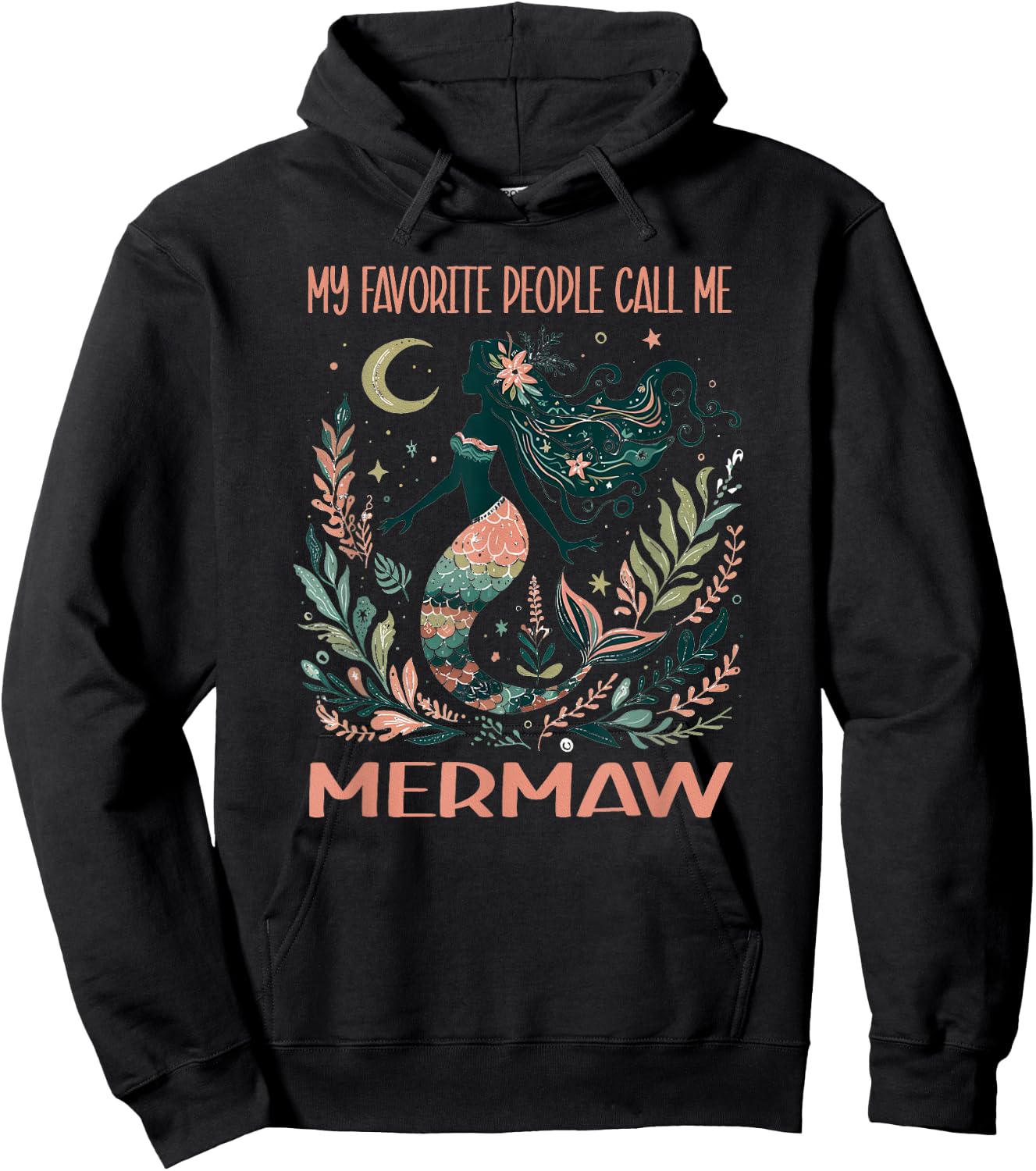 Mermaid Grandma My Favorite People Call Me Mermaw Retro Hoodie - Hoodie | Black