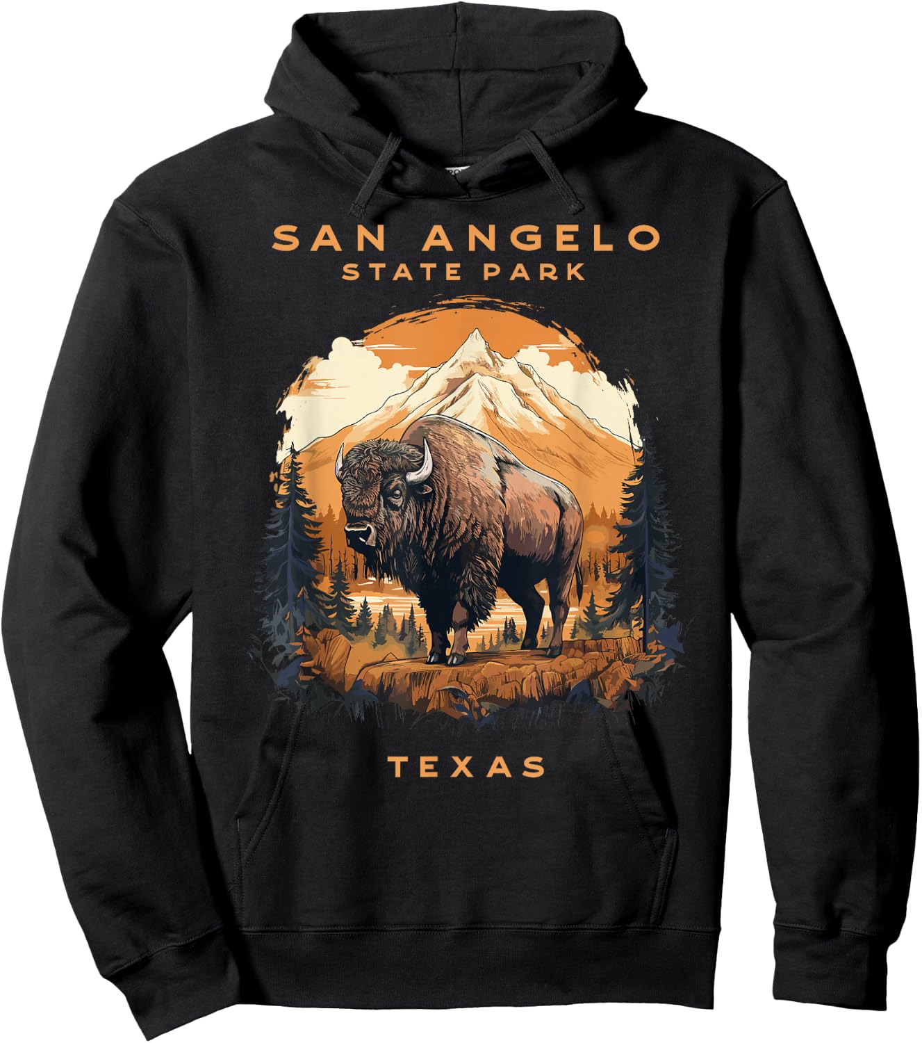 San Angelo Bison State Park Texas Vintage Hoodie - Hoodie | Black