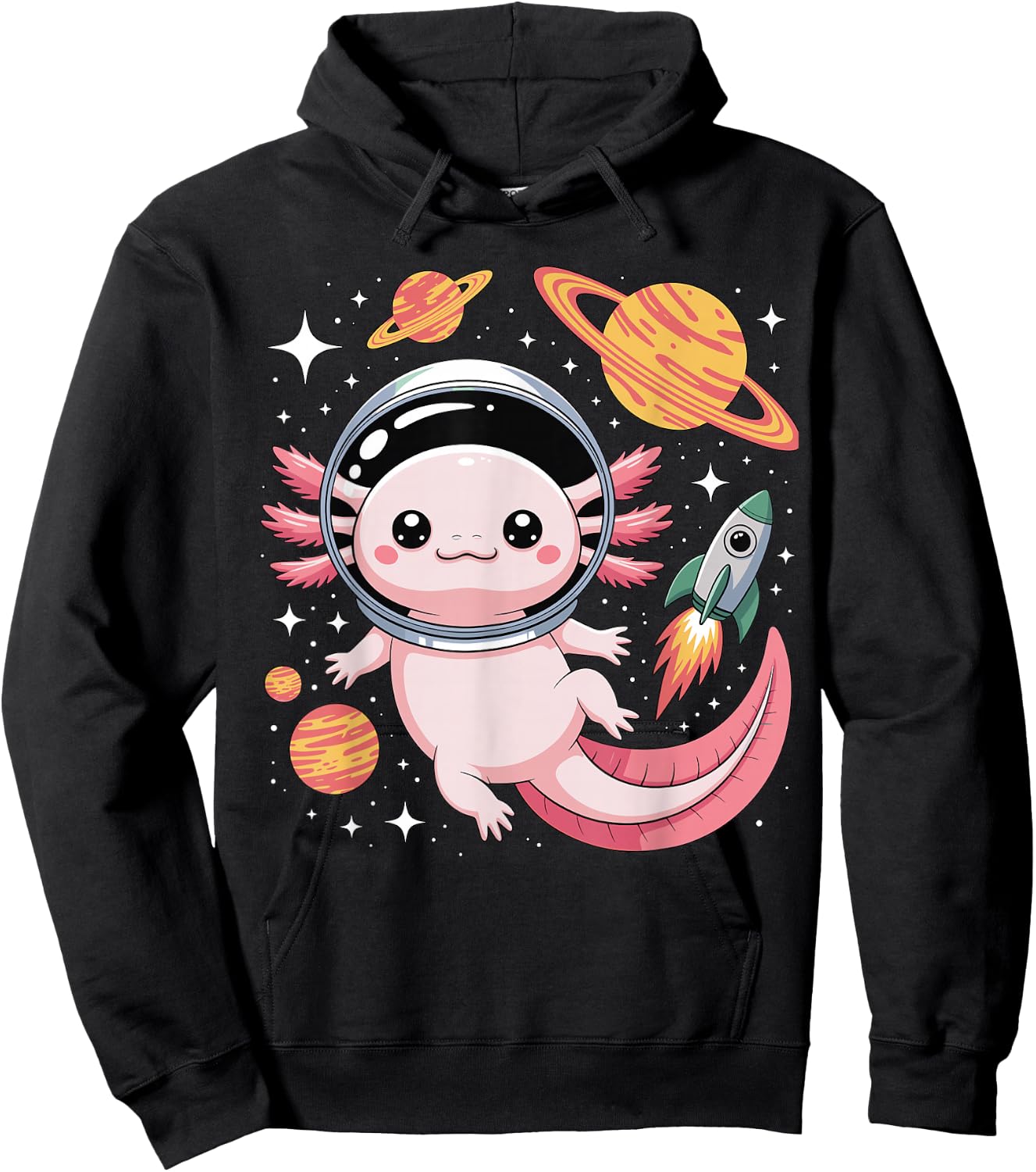 Kawaii Axolotl Astronaut Cute Axolotls Planets Space Hoodie - Hoodie | Black