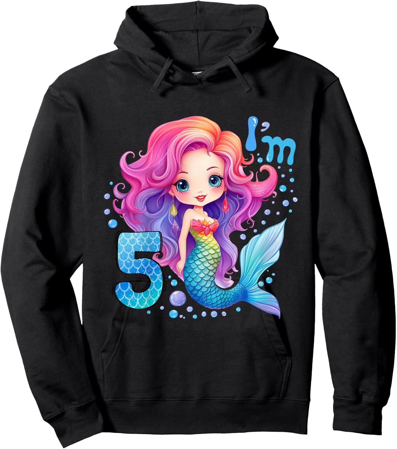 Kids 5 Year Old Girl 5th Birthday Outfit Gifts Girls Cute Mermaid Hoodie - Hoodie | Black