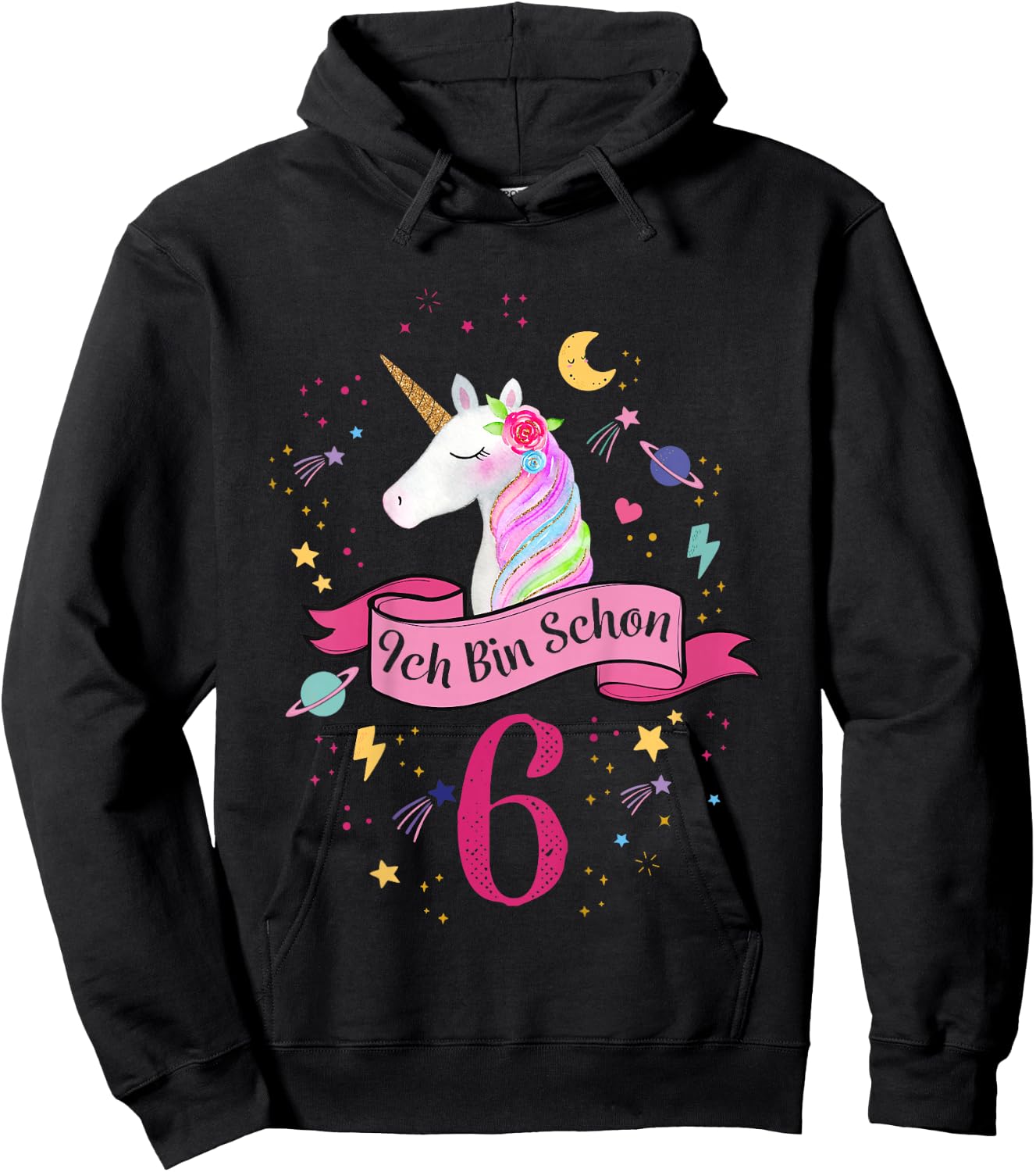 Children's Birthday Shirt 6 Years Girls Unicorn Birthday , White Hoodie - Hoodie | Black