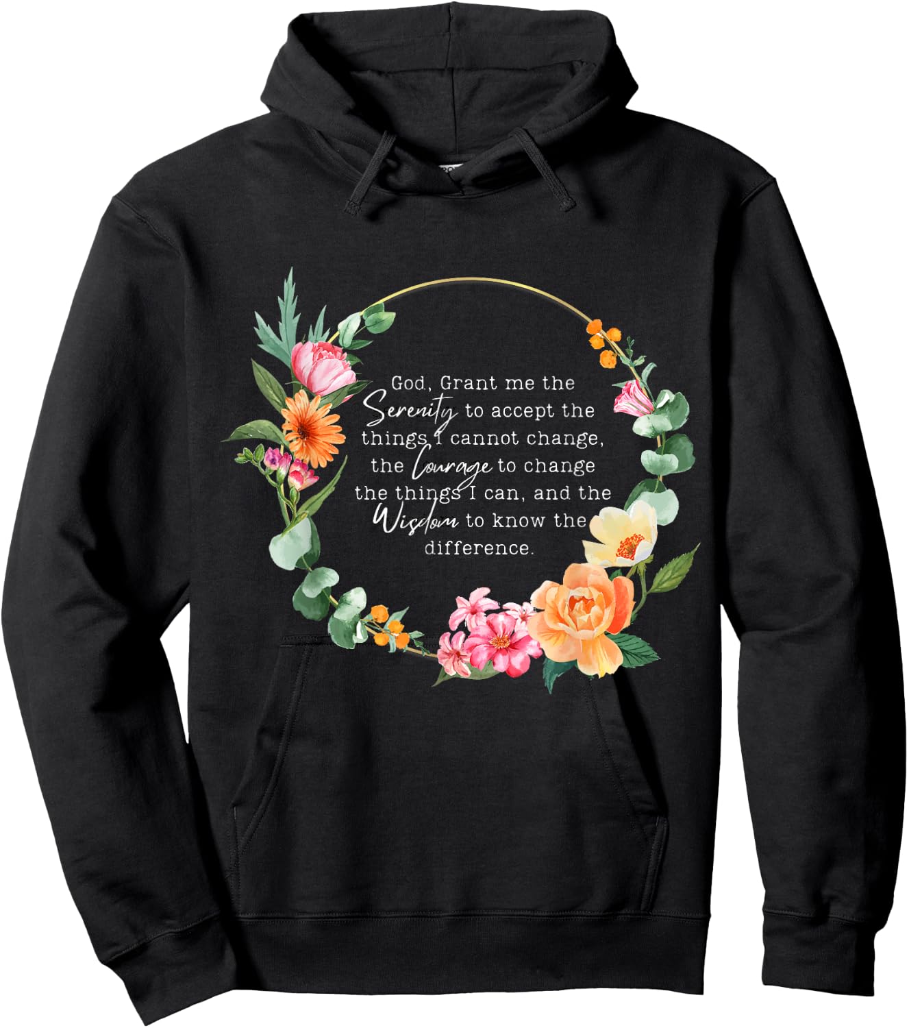 Floral Girls God Grant Me the Serenity Prayer Spiritu Hoodie - Hoodie | Black