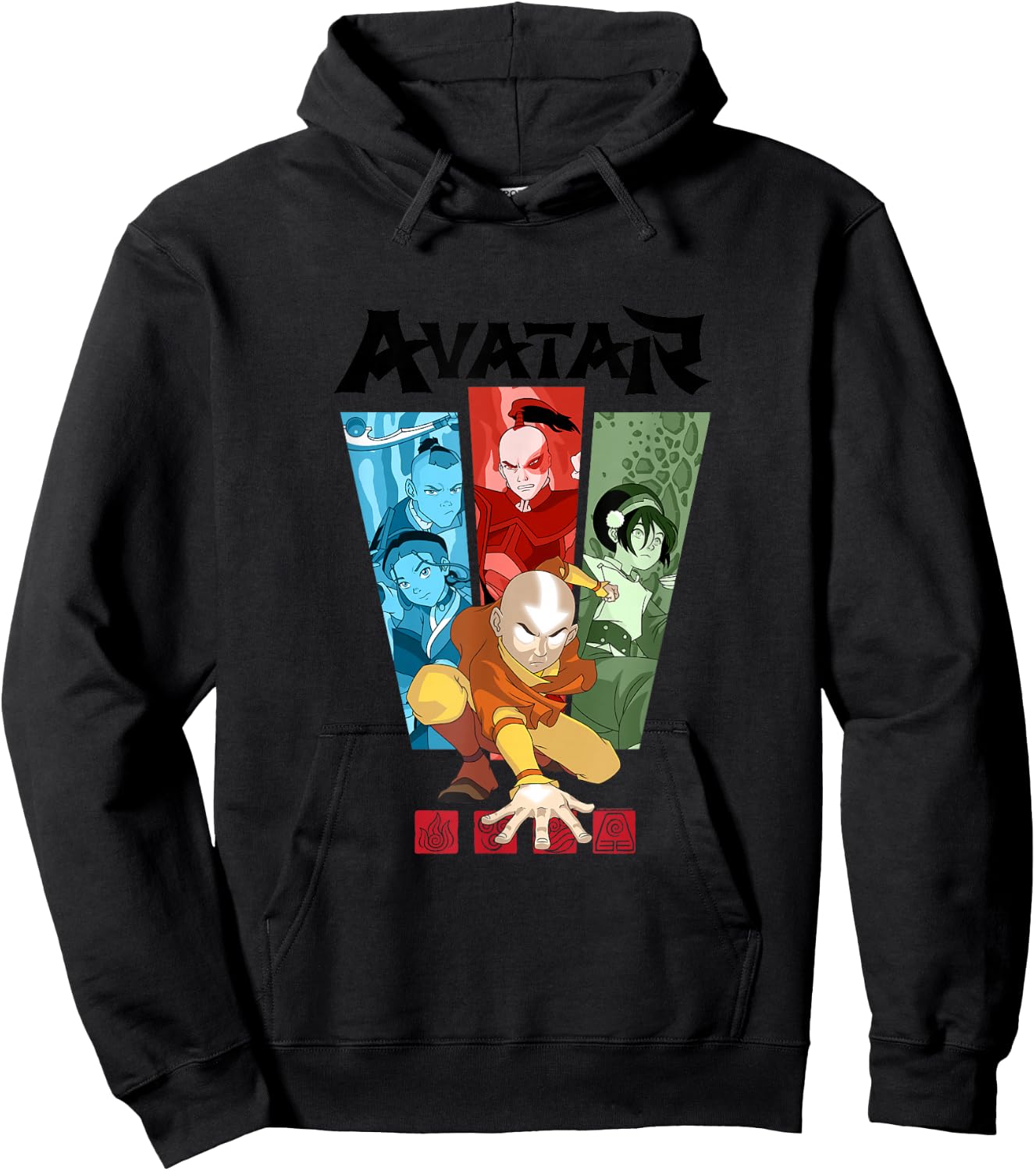 Avatar Comic Color Split Gaang Aang Sokka Katara Toph Zuko Hoodie - Hoodie | Black