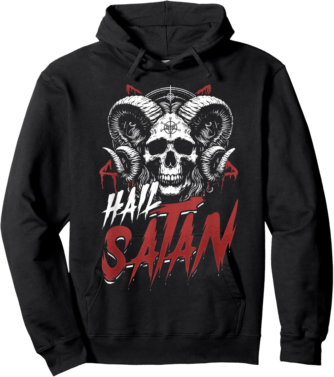 Hail Satan Skull Horns Occult Satanism Symbol Hoodie - Hoodie | Black