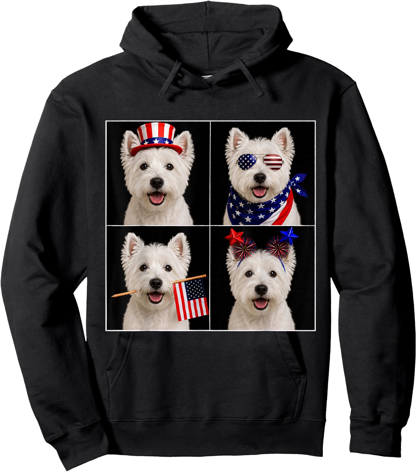 West Highland Terrier 4th of July Westie Dog USA Photobooth Hoodie - Hoodie | Black