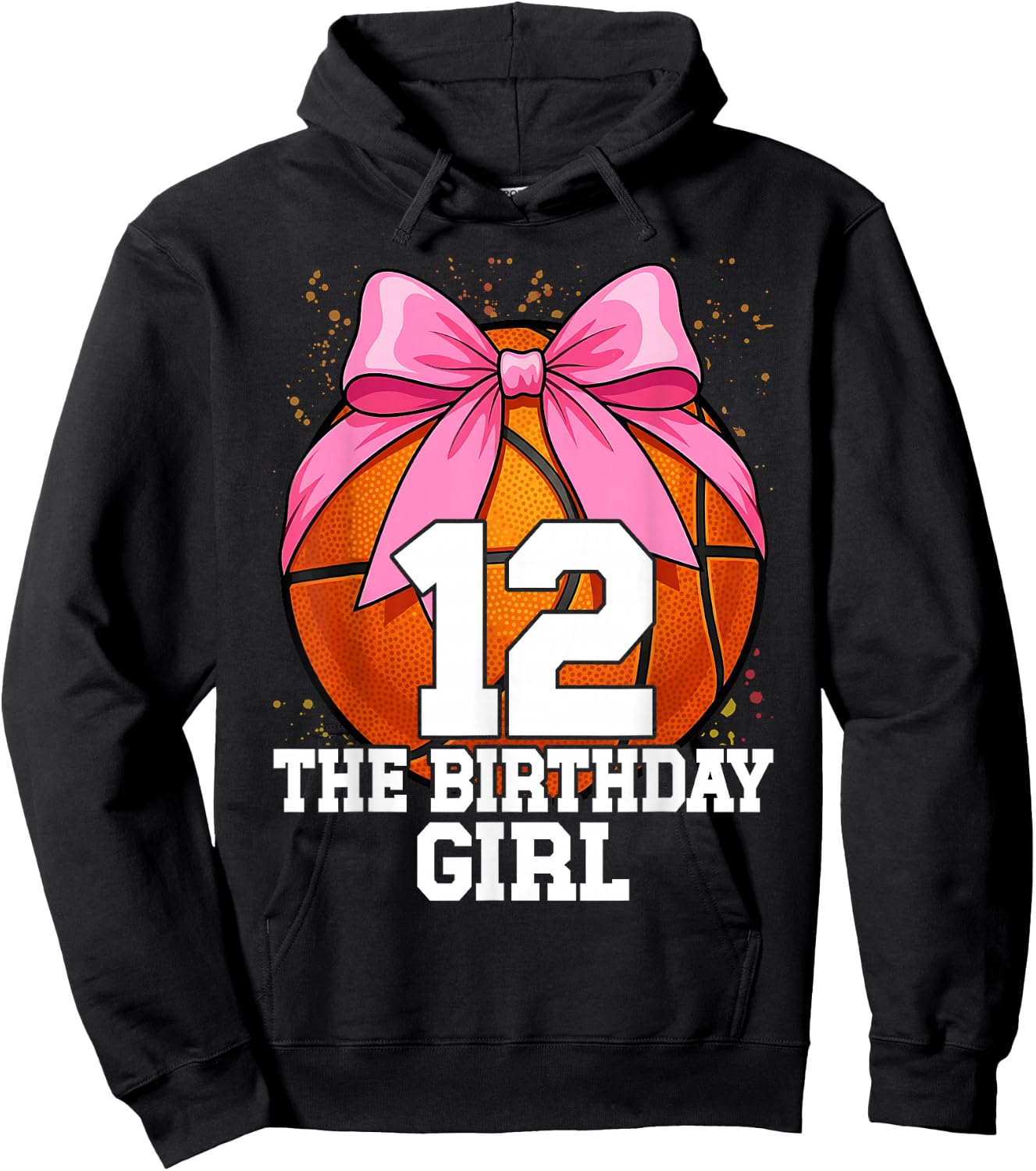 12th Birthday Girl Basketball Ball Coquette Pink 11 Eleven Hoodie - Hoodie | Black