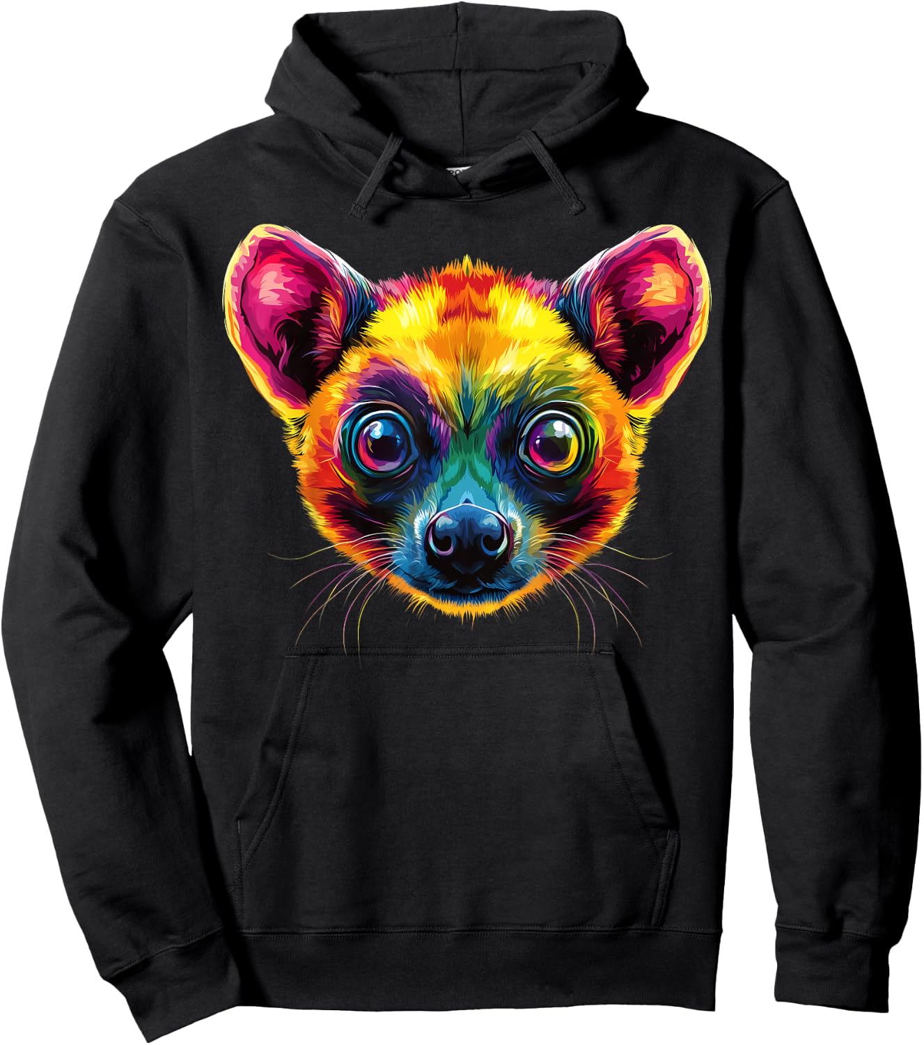 Colorful Kinkajou Face Cute Jungle Animal Lover Black Hoodie - Hoodie | Black
