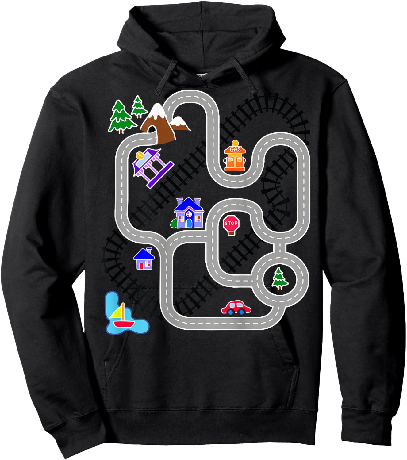 Novelty Gifts for Fathers Day, Car & Train Playmat Rug Hoodie - Hoodie | Black