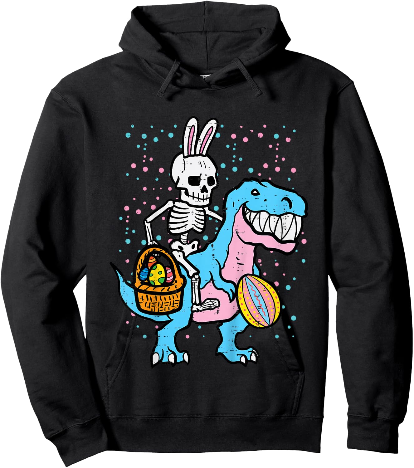 Kids Easter Skeleton On Dino Trex Egg Hunting Toddler Boys Kids Hoodie - Hoodie | Black