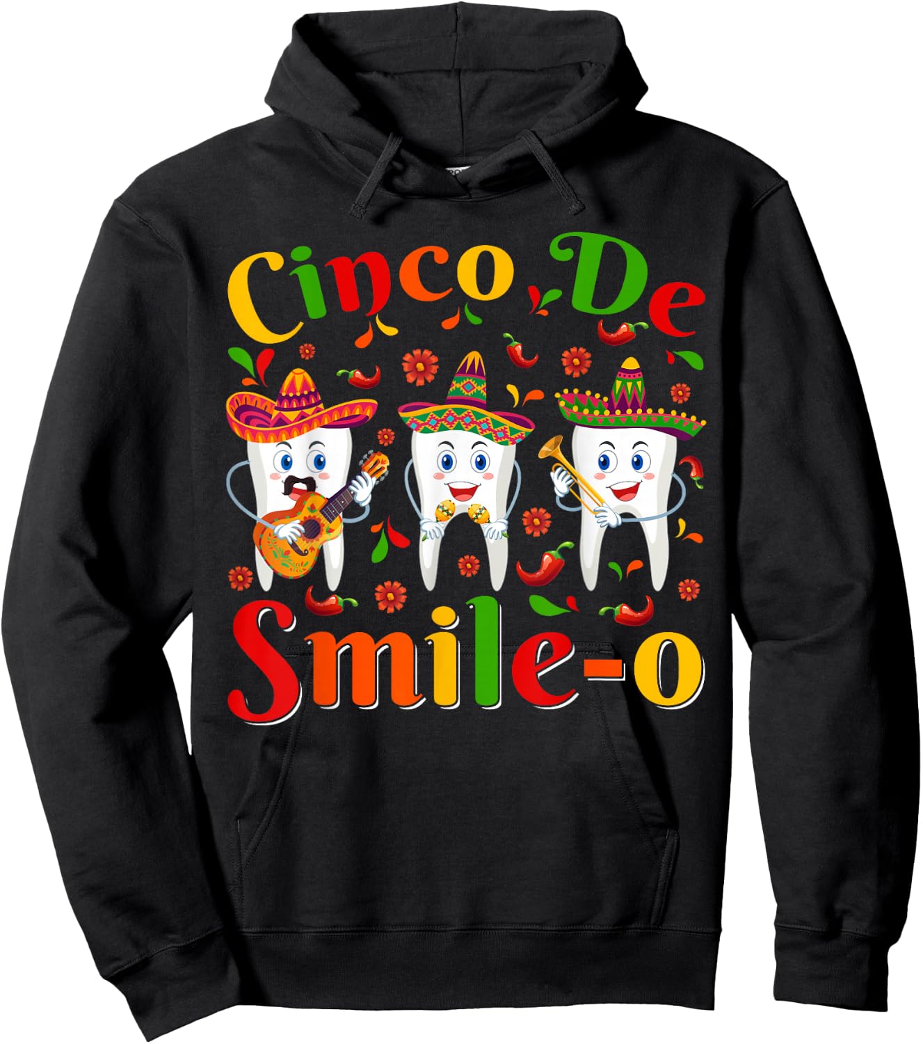 Funn Cinco De Smile-O Sombrero Teeth Cinco De Mayo Women Men Hoodie - Hoodie | Black