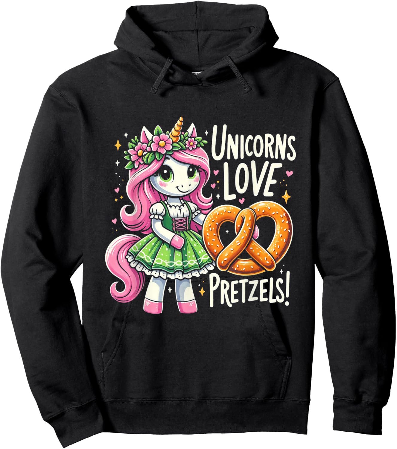 German Drindl Unicorn Love Pretzels Funny Oktoberfest Kids Hoodie - Hoodie | Black