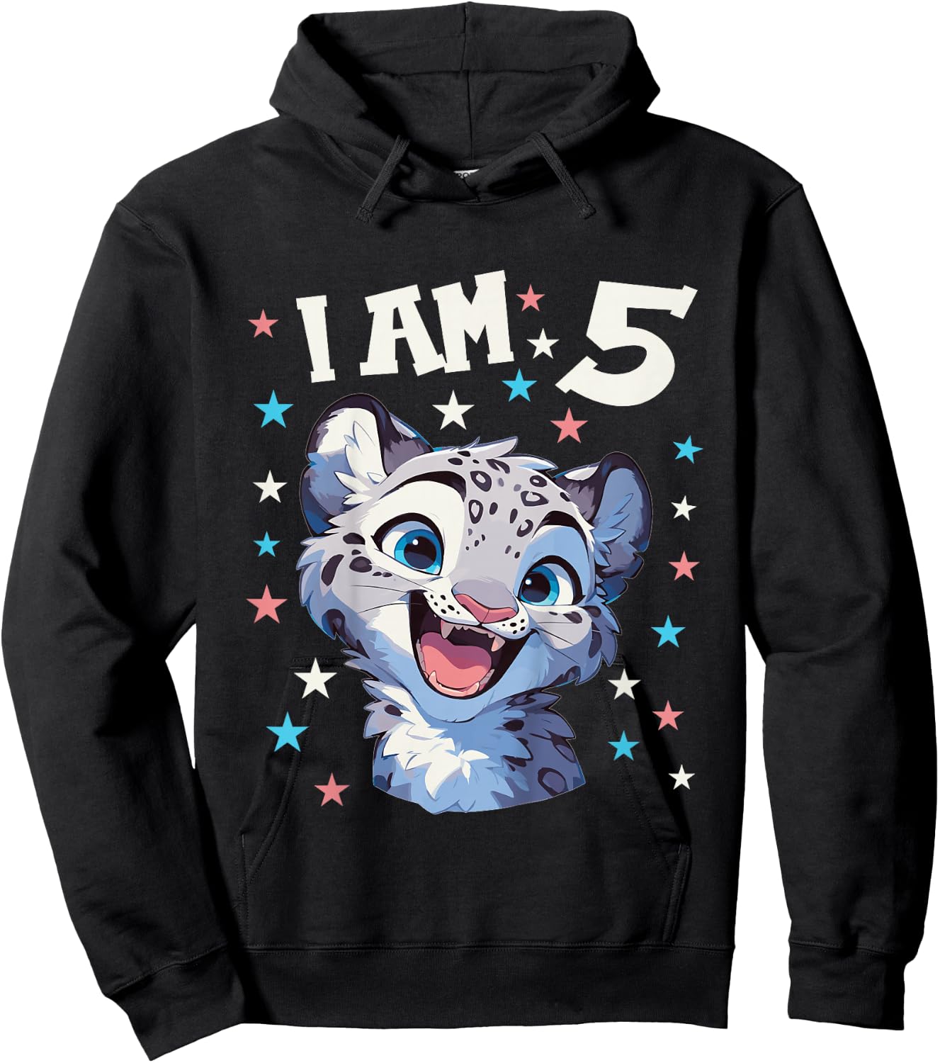 Kids 5 Years old 5 birthday Snow Leopards Boy girl Snow Leopard Hoodie - Hoodie | Black