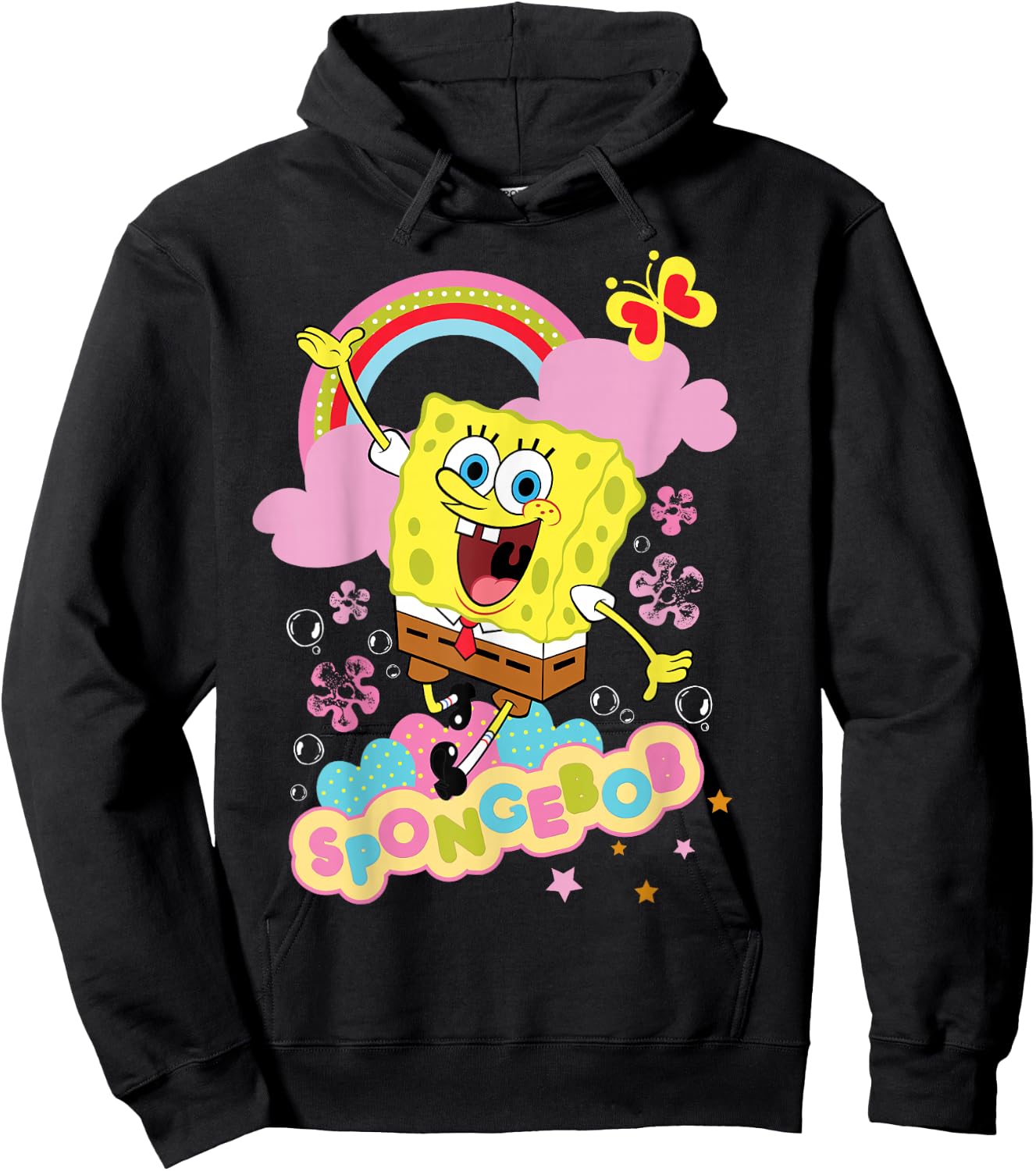 Spongebob Schwammkopf Blumen und Regenbogen Hoodie - Hoodie | Black