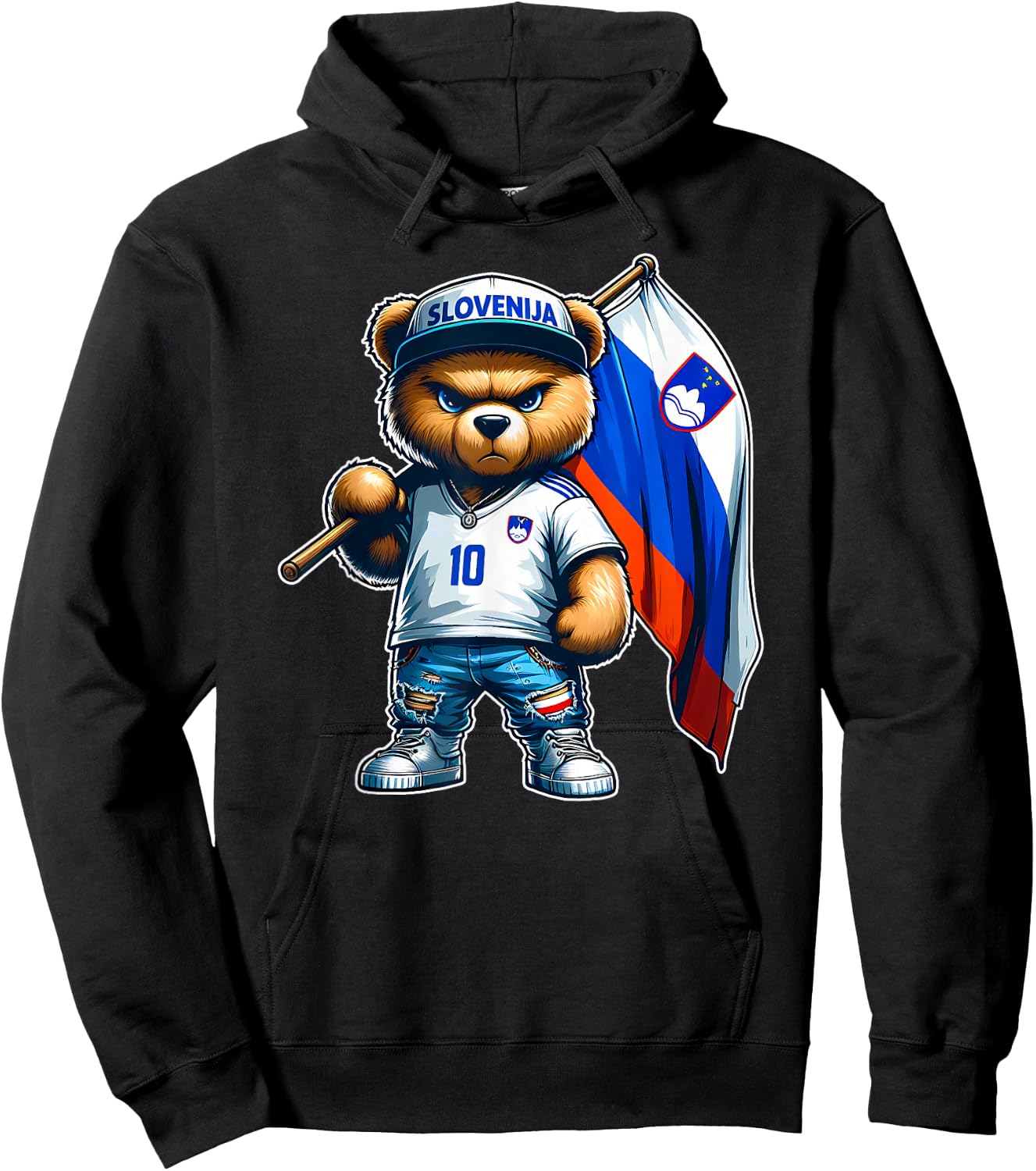 SLOVENIA Slovenian Flag Proud Teddy Bear Slovenia , Black, S Hoodie - Hoodie | Black