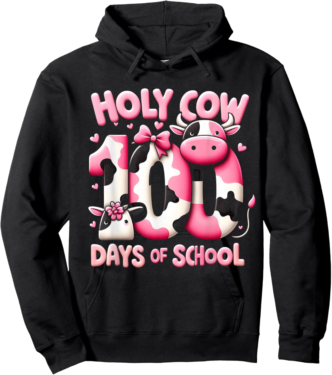 100th Day of School Pink Cow 100 Days of School Girl Teacher Hoodie - Hoodie | Black