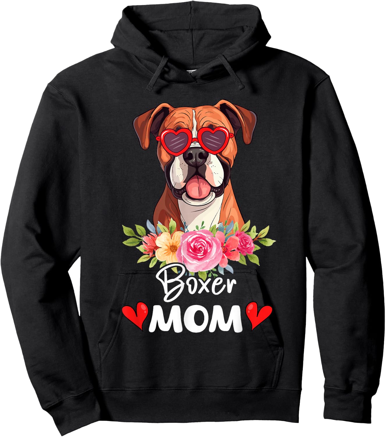 Boxer Dog Mama Mom Sunglasses Flower Dog Lover Owner Hoodie - Hoodie | Black