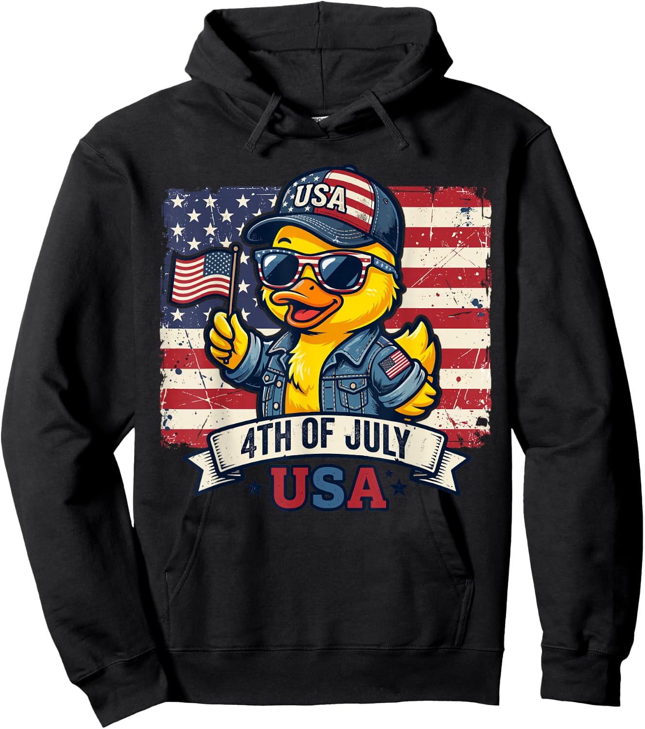 July 4th Shirts , Cool American Flag Rubber Duck Hoodie - Hoodie | Black
