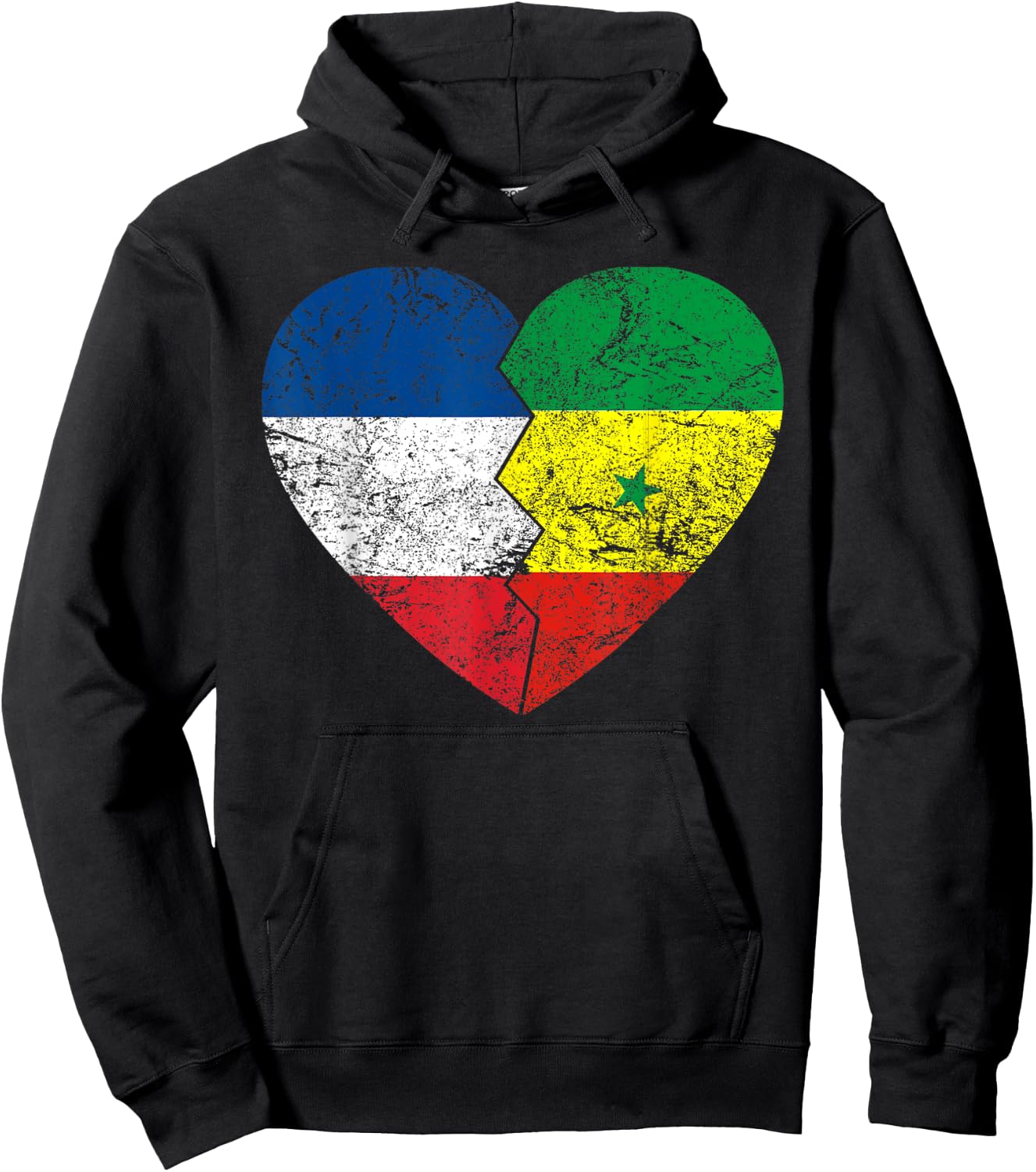 Senegalese Heart Flag | France Senegal Roots Vintage Hoodie - Hoodie | Black