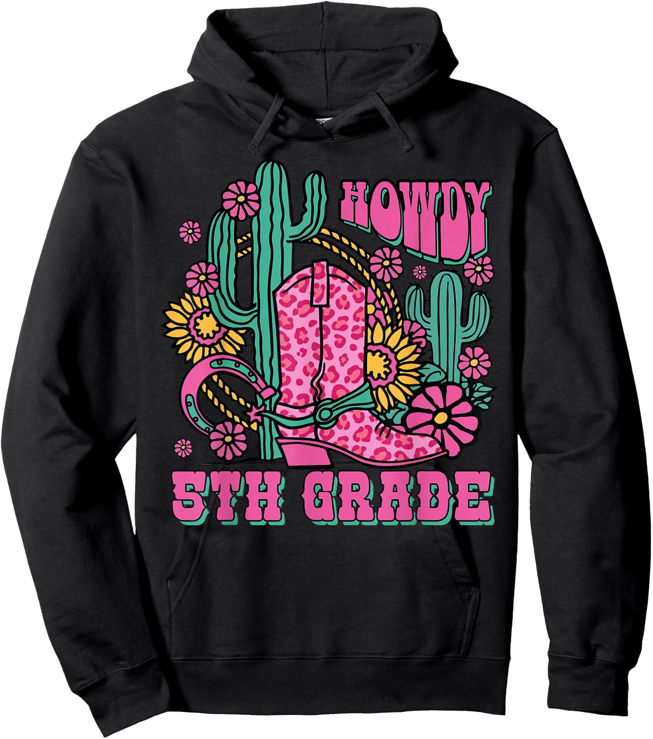 Howdy 5th Grade Western Fifth Grade Teacher Cowboy Cowgirl Hoodie - Hoodie | Black