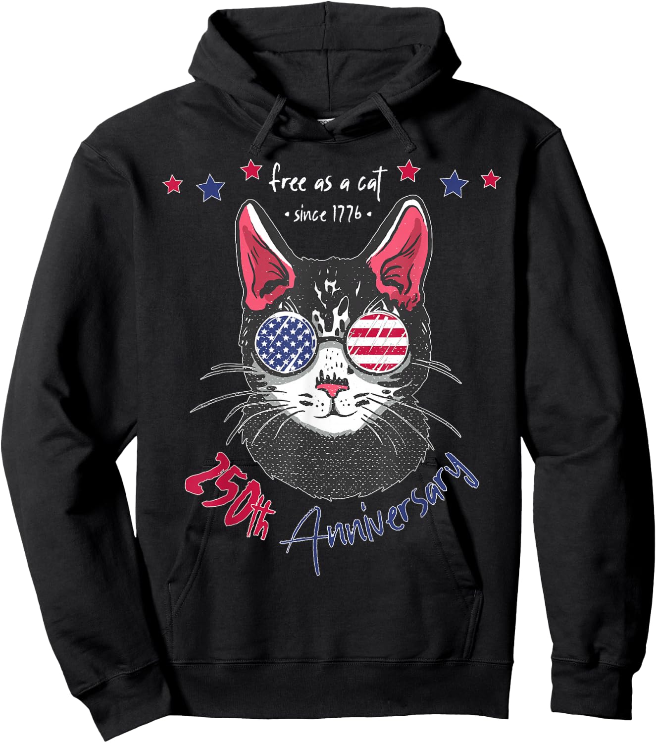 250th Anniversary America Cat with USA Sunglasses 250 Years Hoodie - Hoodie | Black