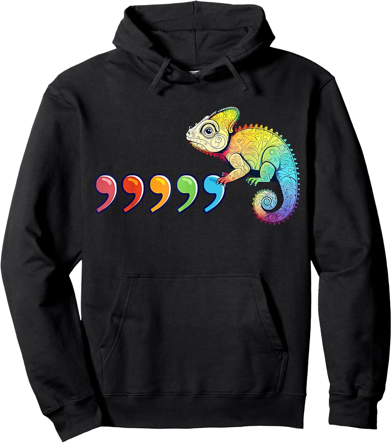 Comma Chameleon Funny 80's Throwback Hoodie - Hoodie | Black